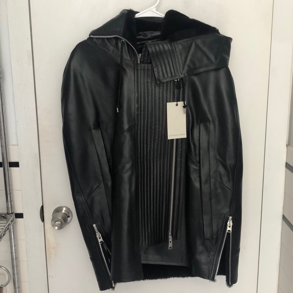 All Saints Black Leather Cape Coat - Picture 5 of 7